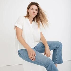 Madewell Lakeline Popover Shirt in Clip-Stripe Off-White - Size S